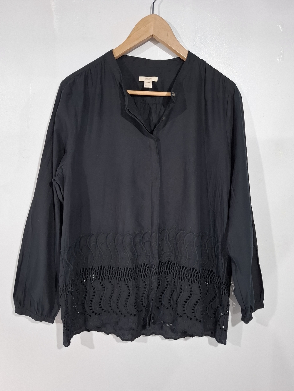J. Crew Women's Black Long Sleeve Button Up Eyelet Embroidered Size 14